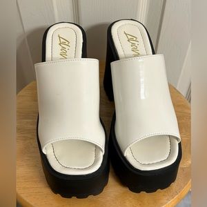 Liliana Women’s White & Black Platform Heeled Sandals - Size 7.5